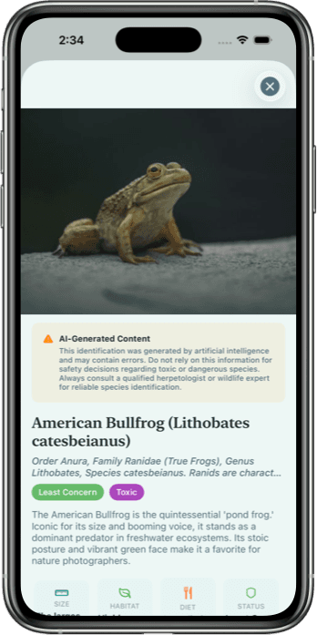 Frog Identifier App Interface